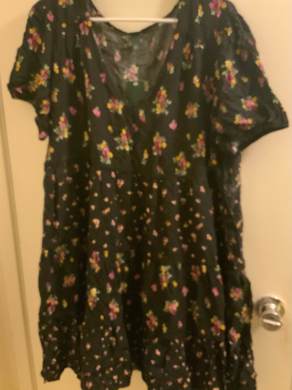 90s Inspired Wild Fable  Black Mini Dress with Pink and Yellow Floral Print